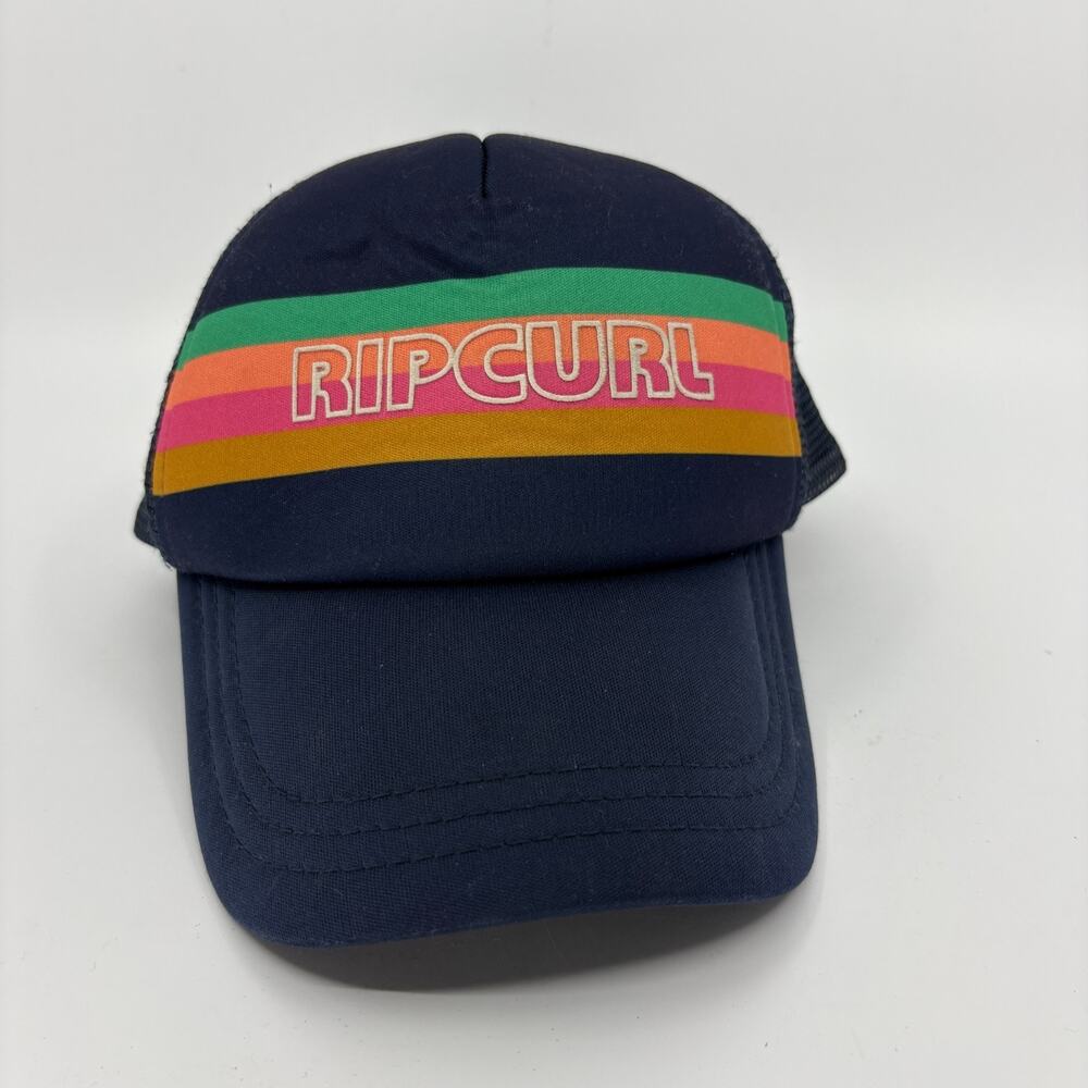 Rip Curl Trucker Hat Navy Blue Rainbow Stripe Mesh Snapback Cap